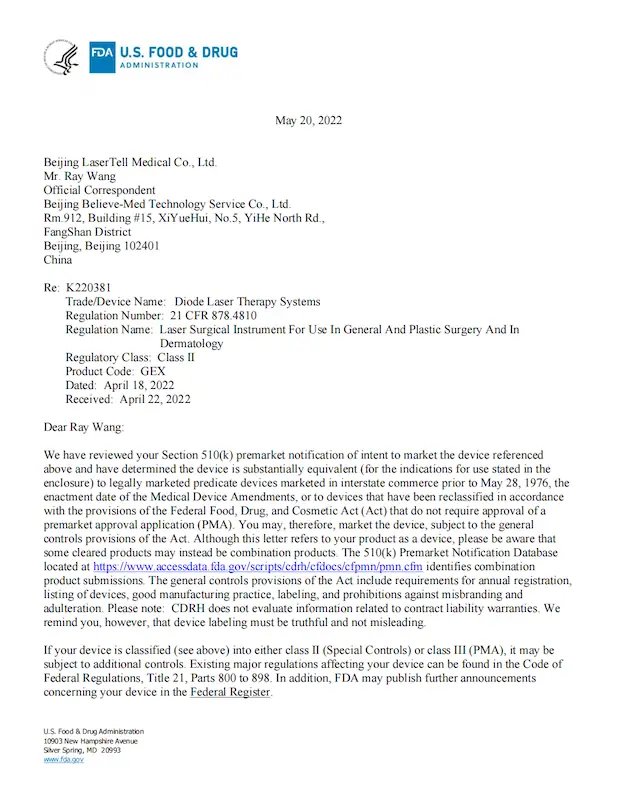 K220381 Letter from FDA LaserTell 01